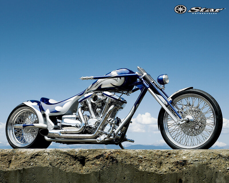 Blue and silver custom chopper