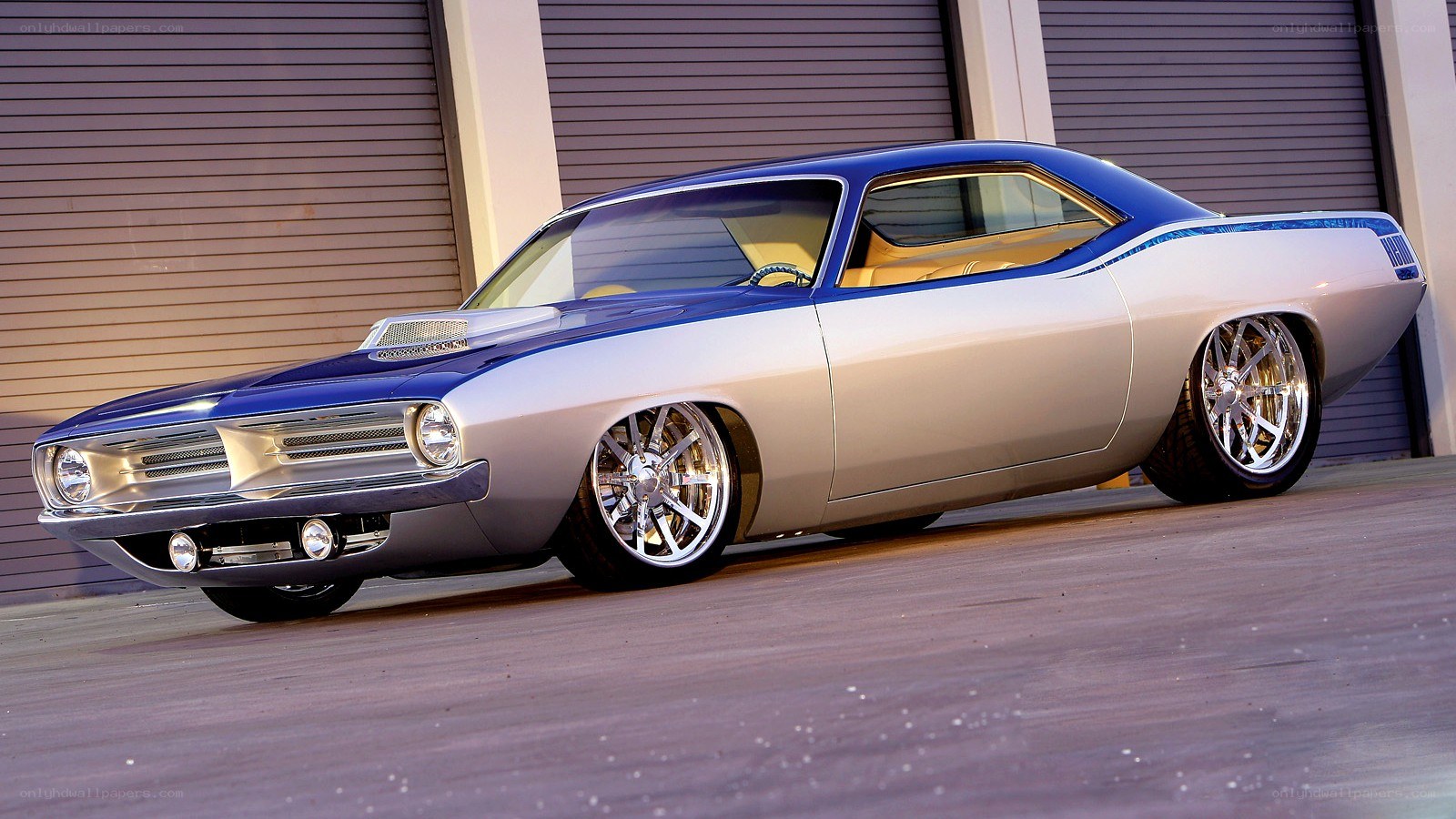 blue and silver custom muscle car