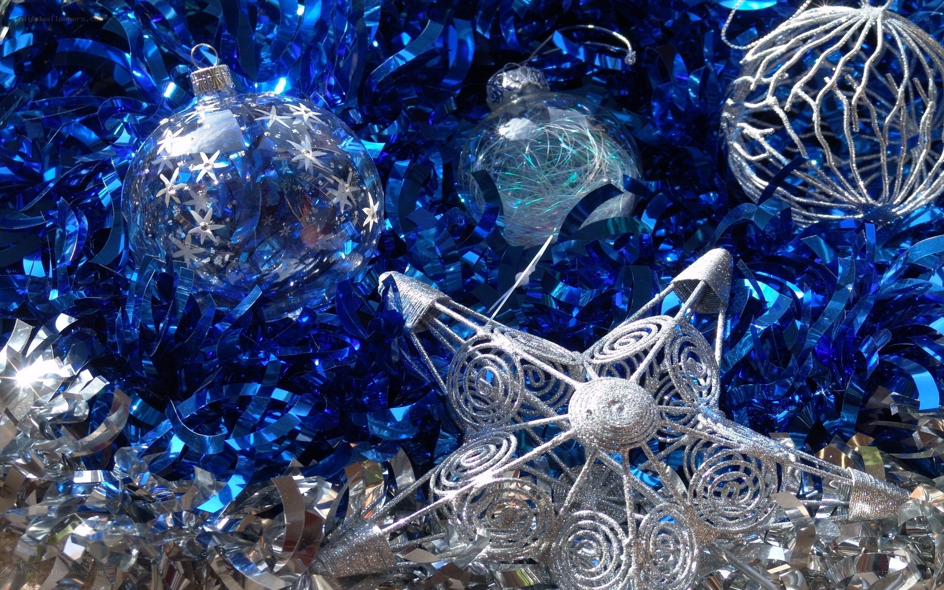 Blue and silver holiday ornaments