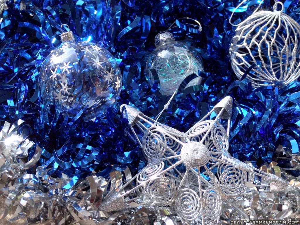 Blue and silver holiday ornaments