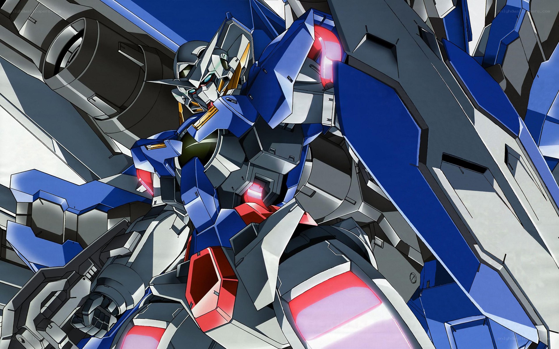 Blue and silver mobile suit