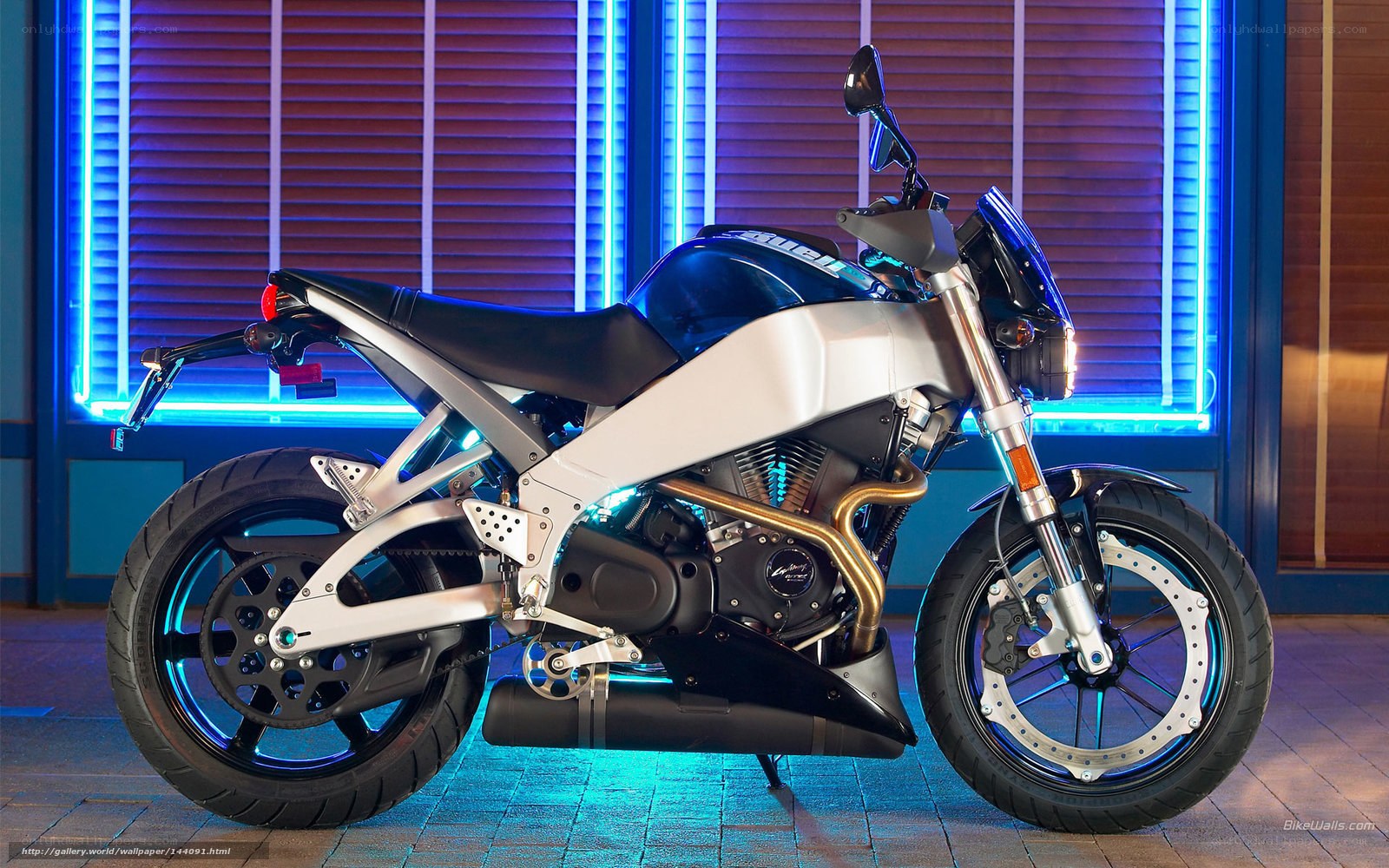 Blue and silver motorcycle display