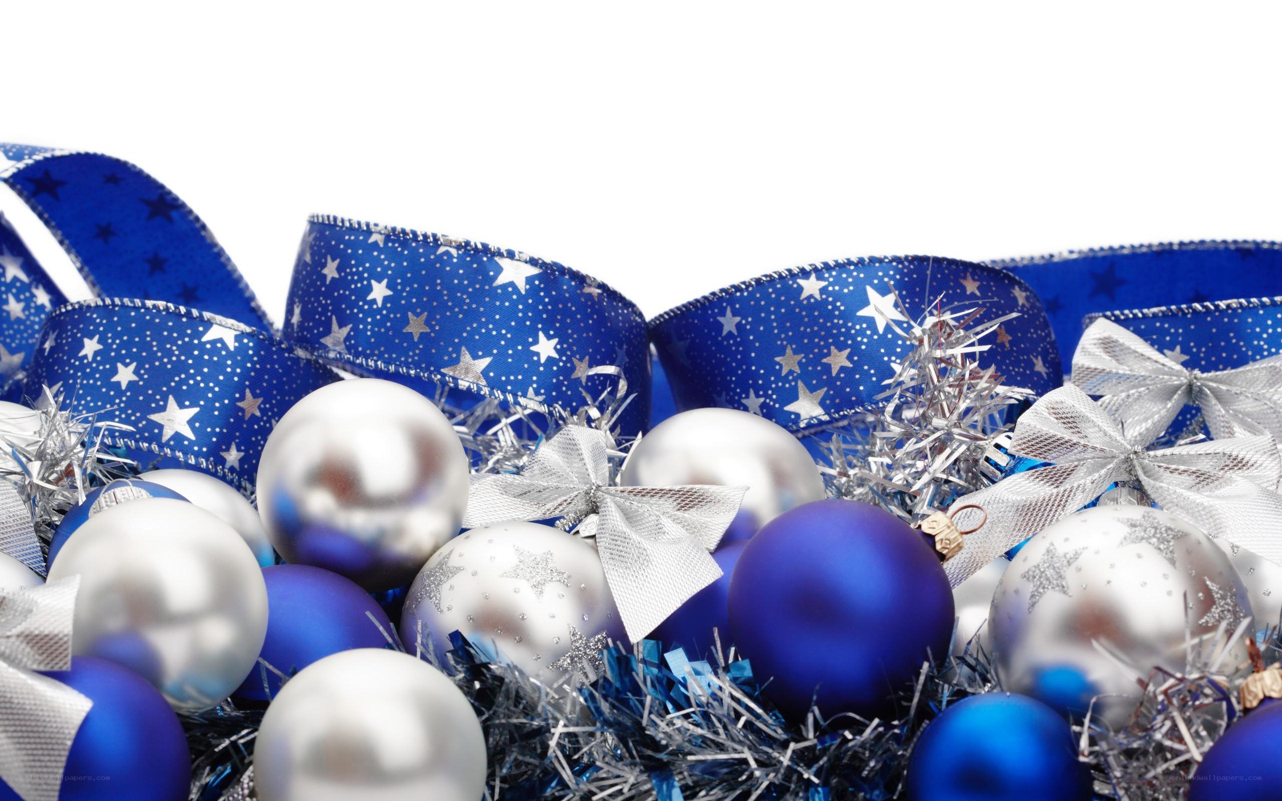 blue and silver ornaments