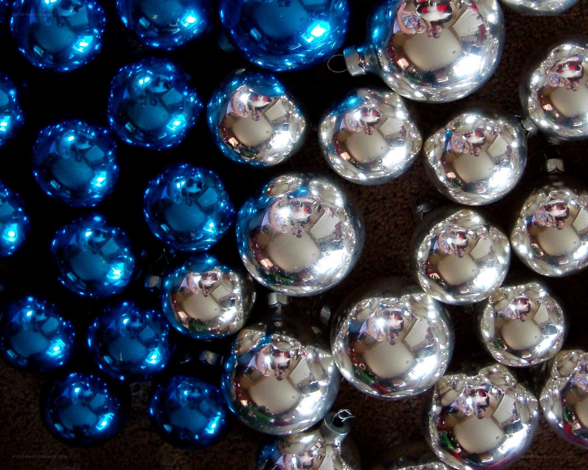 blue and silver ornaments