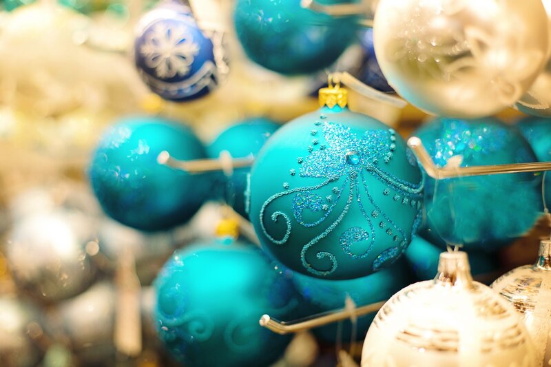 Blue and Silver Ornaments — Festive, Photograph, Glitter