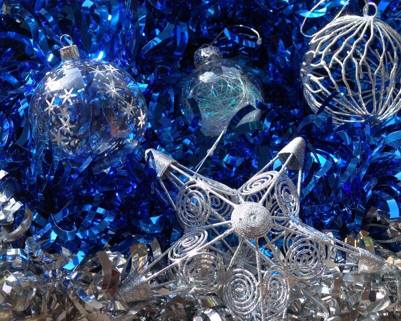Blue and Silver Ornaments — Festive, Photograph