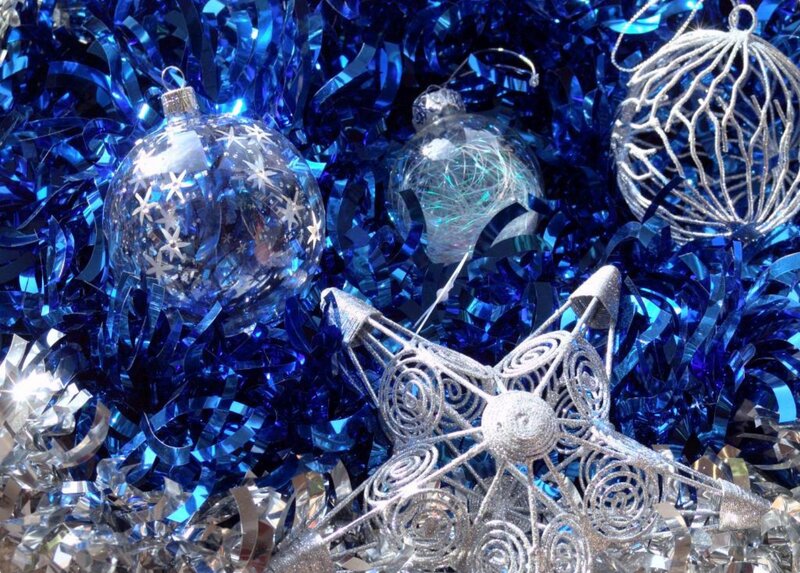 Blue and Silver Ornaments — Festive, Tinsel