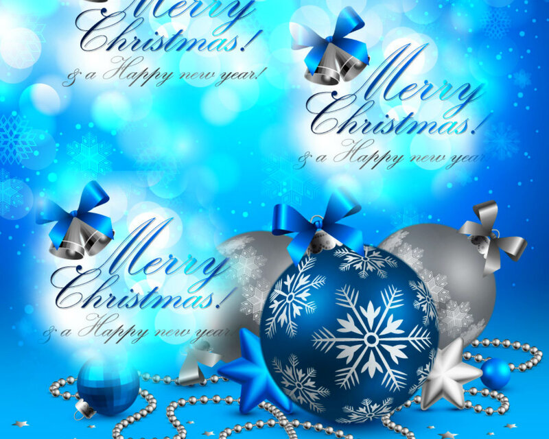 Blue and Silver Ornaments — Festive, Winter, Digital Art, Snowflakes, Bells