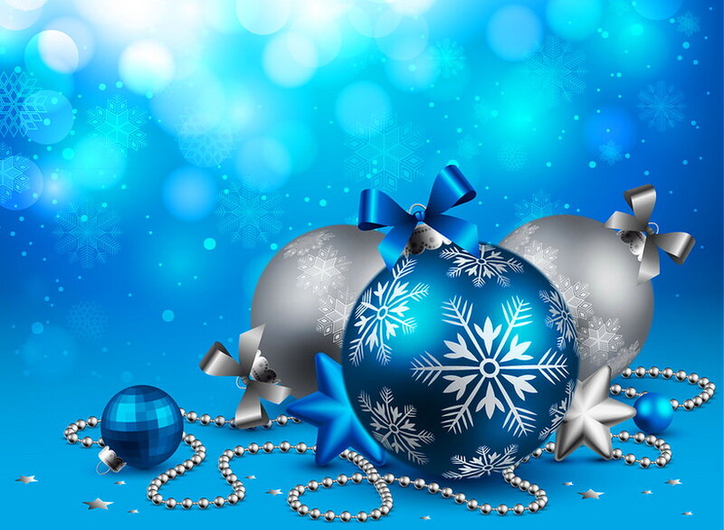 Blue and Silver Ornaments — Festive, Winter, Digital Art, Snowflakes