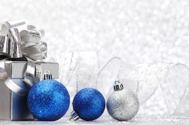 Blue and Silver Ornaments — Festive, Winter, Photograph, Gift Box