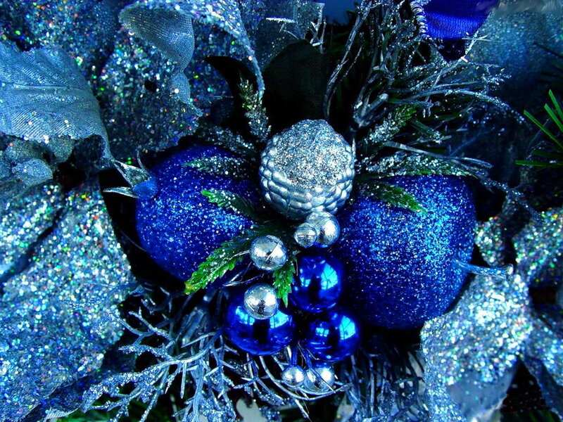 Blue and Silver Ornaments — Festive, Winter, Photograph, Glitter