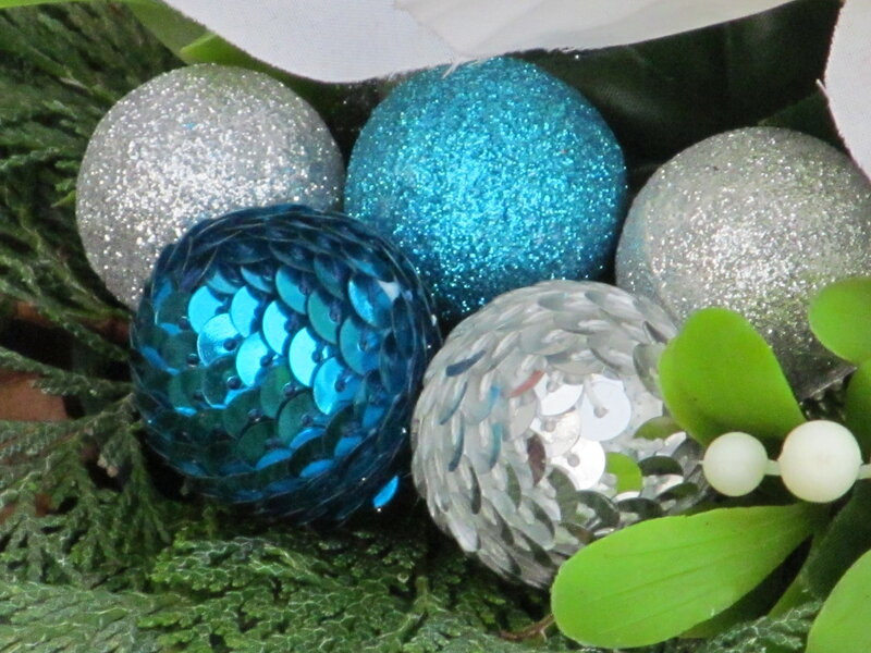 Blue and Silver Ornaments — Festive, Winter, Photograph, Greenery
