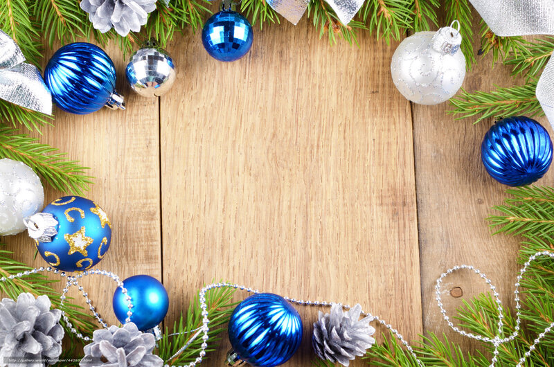 Blue and Silver Ornaments — Festive, Winter, Photograph, Pine Branches, Pinecones