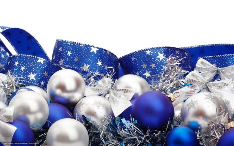 Blue and Silver Ornaments — Festive, Winter, Photograph, Ribbons, Tinsel