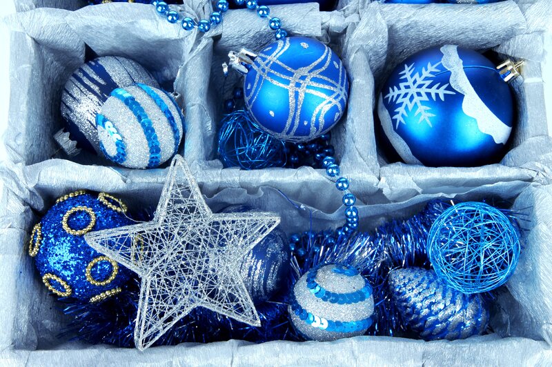 Blue and Silver Ornaments — Festive, Winter, Photograph, Star
