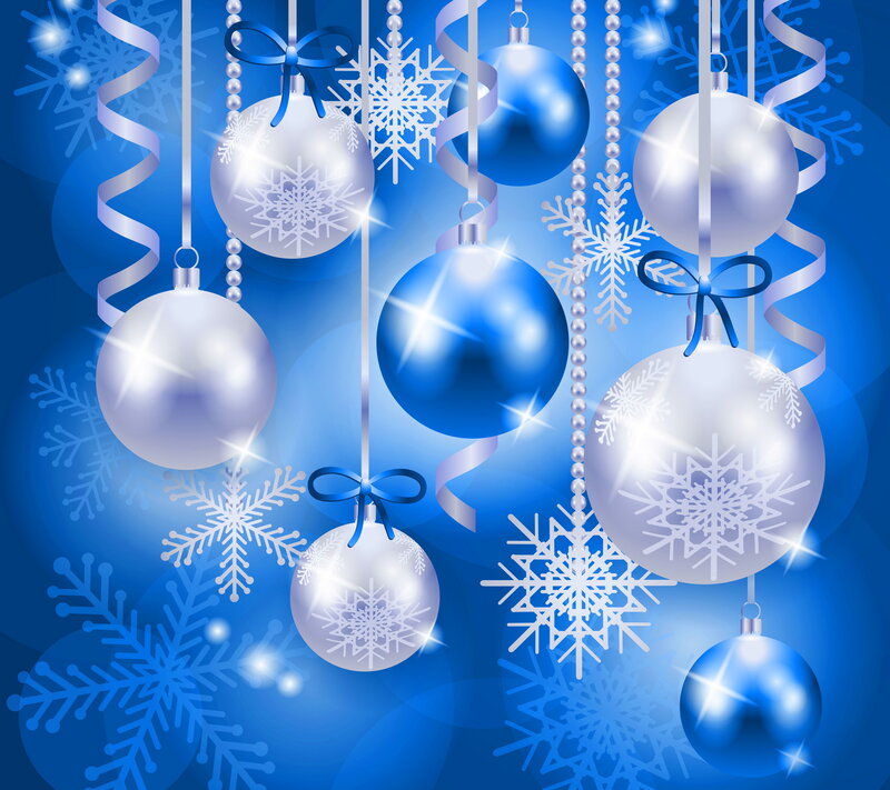 Blue and Silver Ornaments — Festive, Winter, Vector Art, Snowflakes