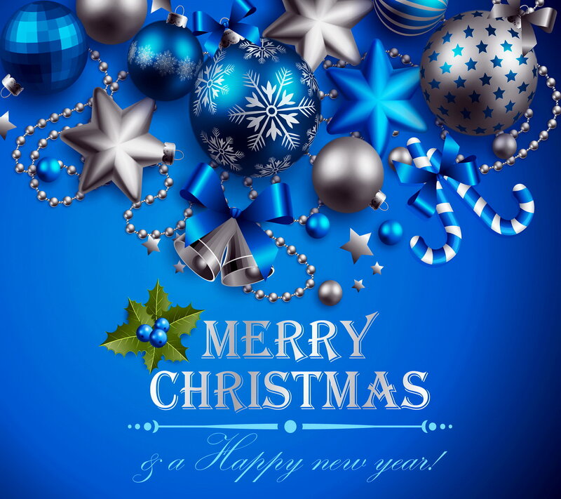 Blue and Silver Ornaments — Festive, Winter, Vector Art, Stars