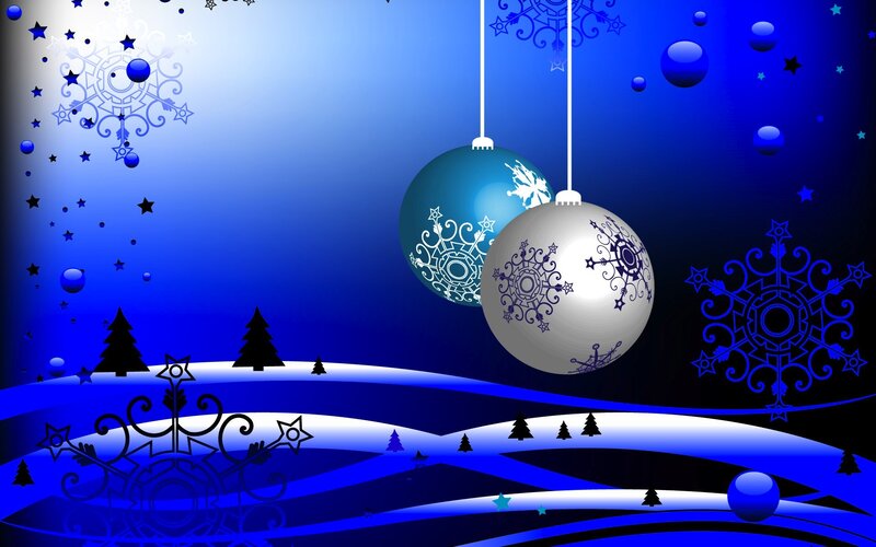 Blue and Silver Ornaments — Festive, Winter, Vector Art