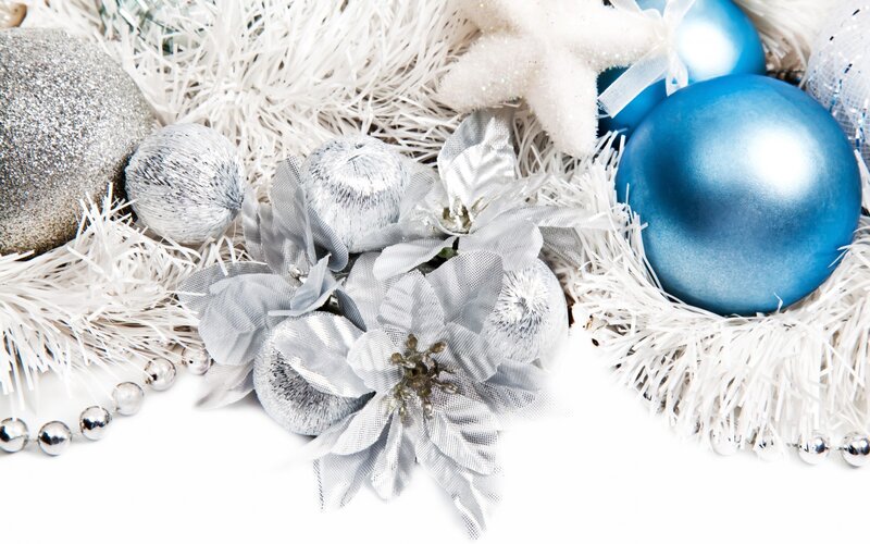Blue and Silver Ornaments — White, Festive