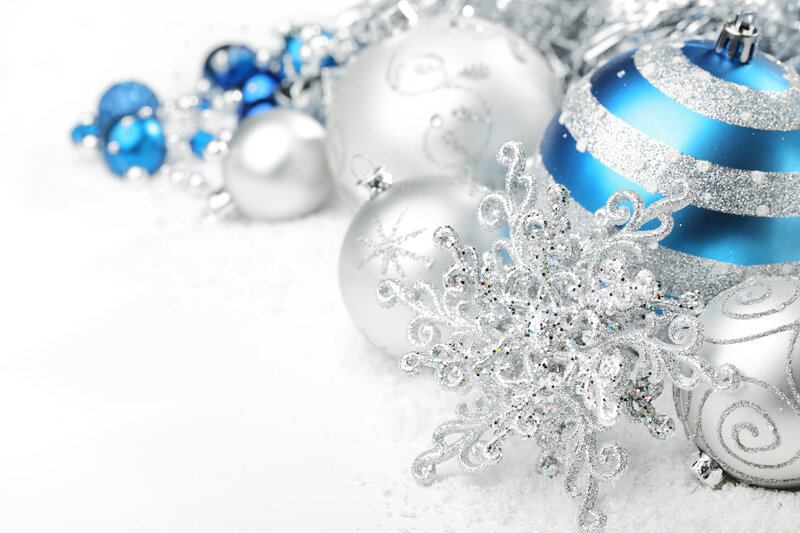 Blue and Silver Ornaments — White, Festive, Winter