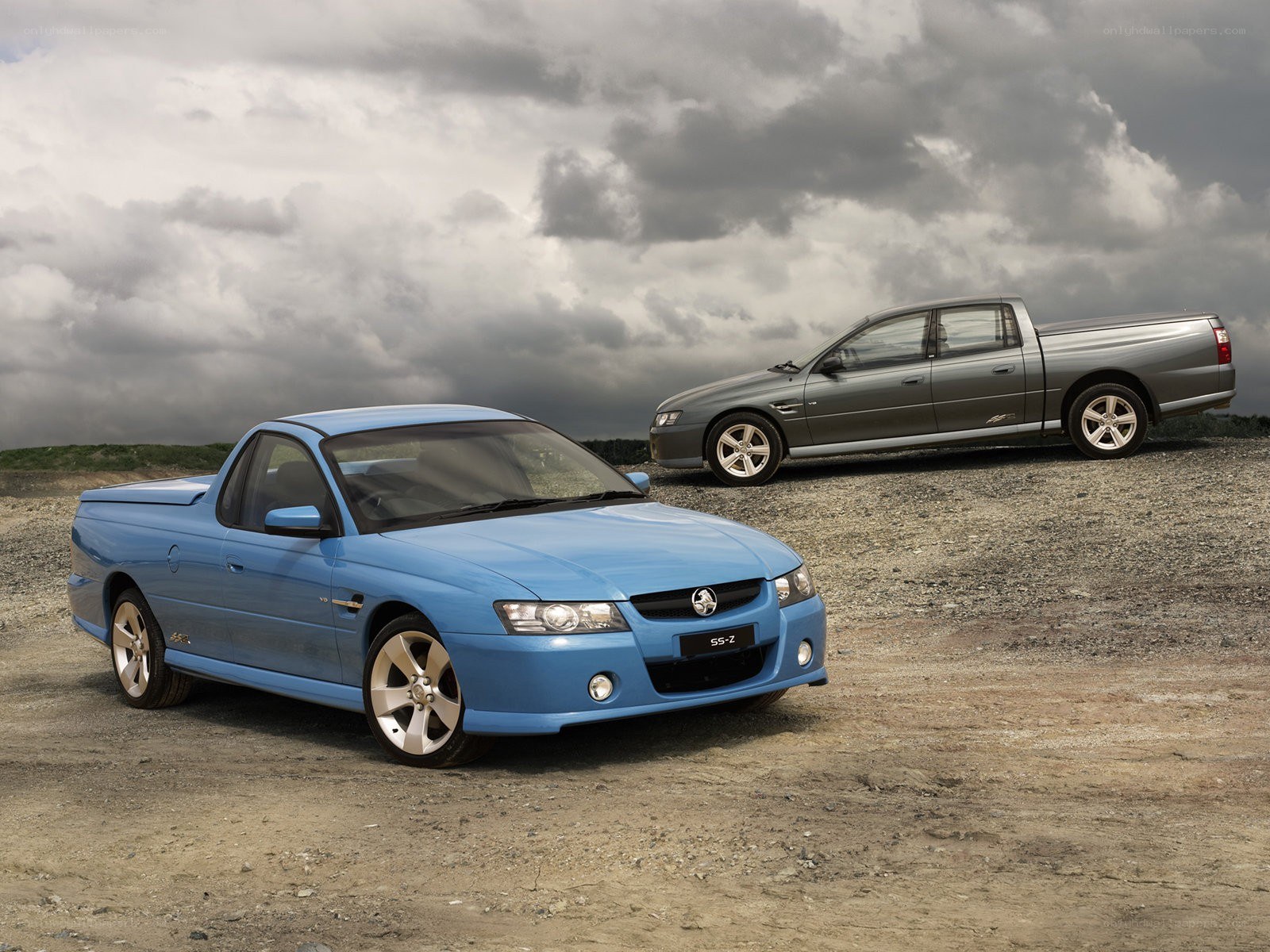 Blue and silver pickup trucks
