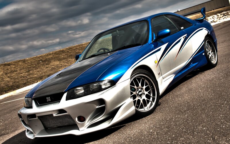 Blue and Silver Sports Car — Dramatic, Photograph