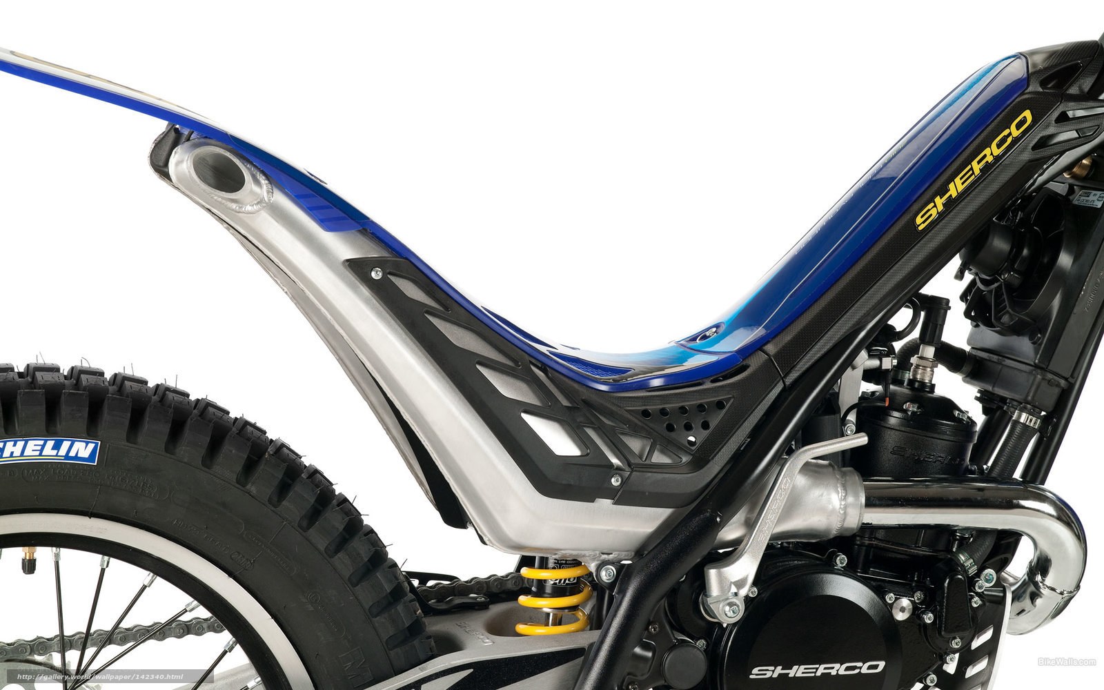 Blue and silver trial motorcycle