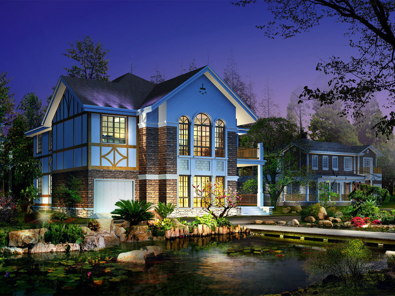 Blue and Stone House — Serene, Night