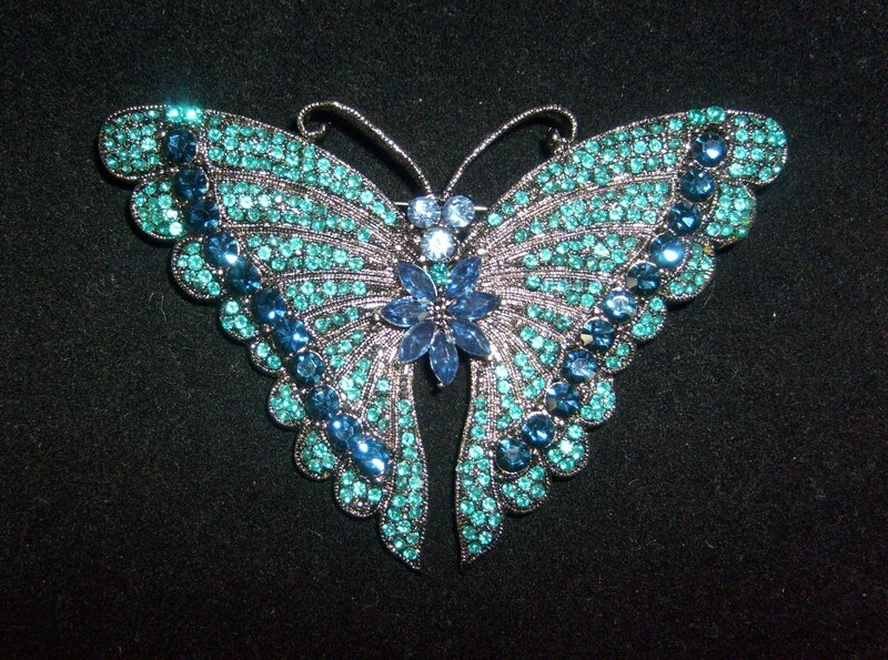Blue and teal butterfly brooch