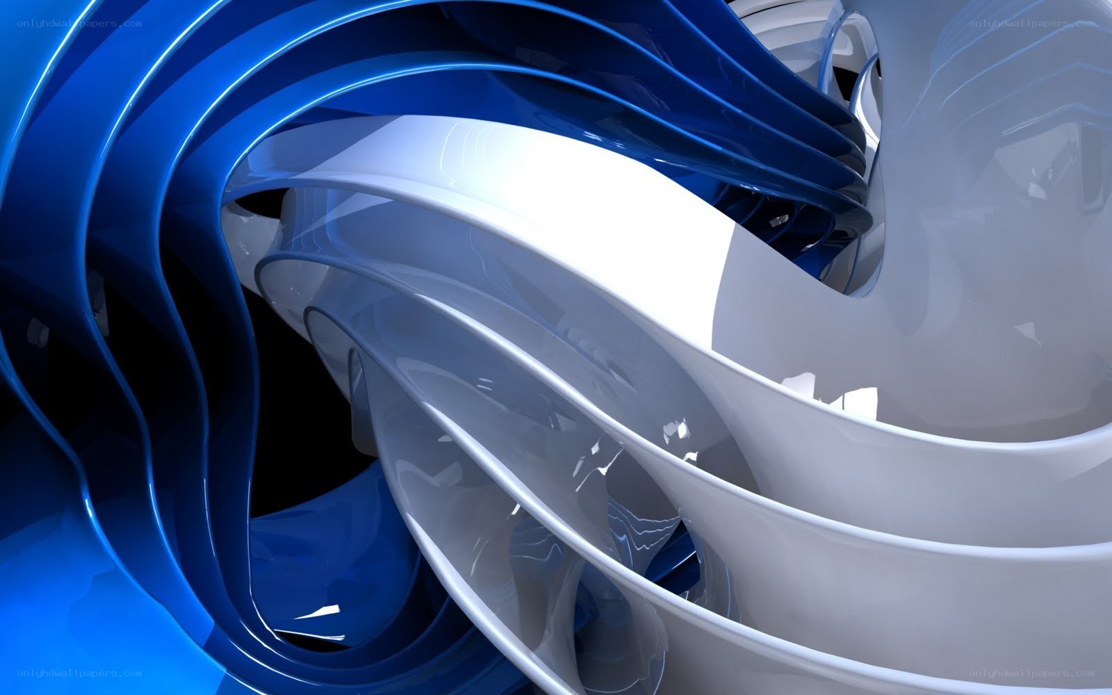 Blue and white abstract swirls