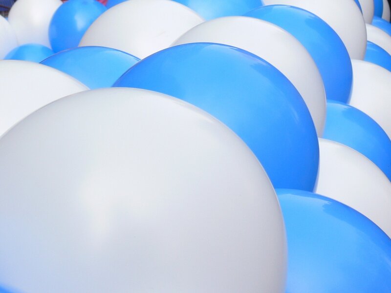 Blue and white balloons