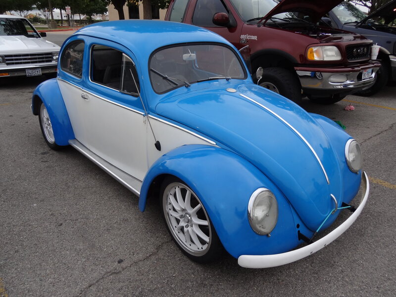 Blue and White Beetle Car