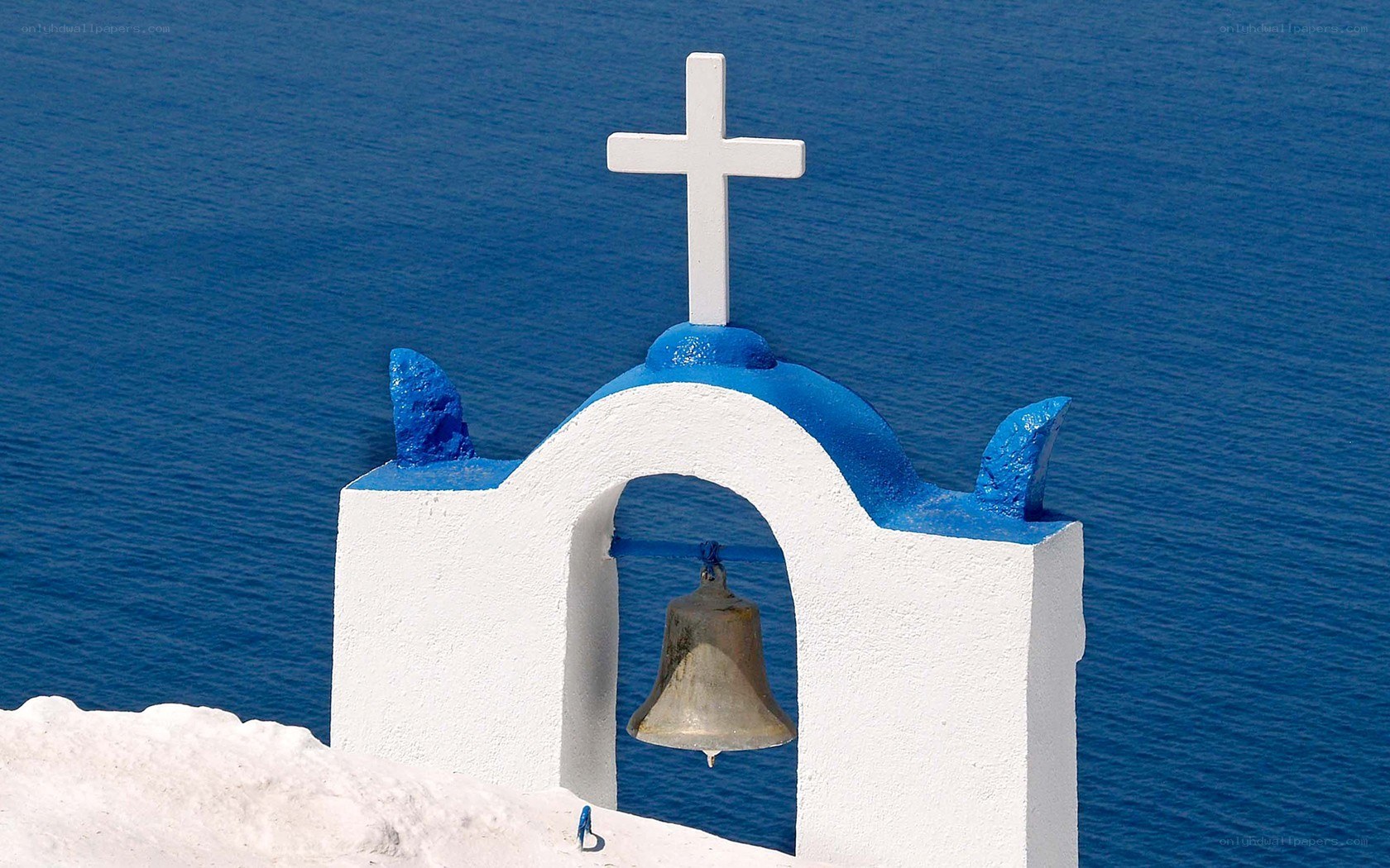 Blue and white bell tower