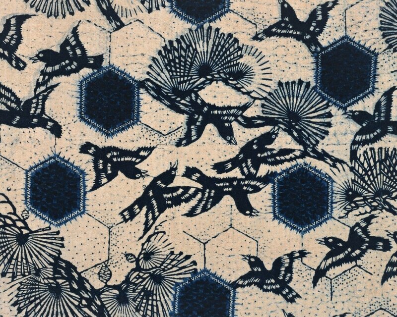 blue and white bird pattern