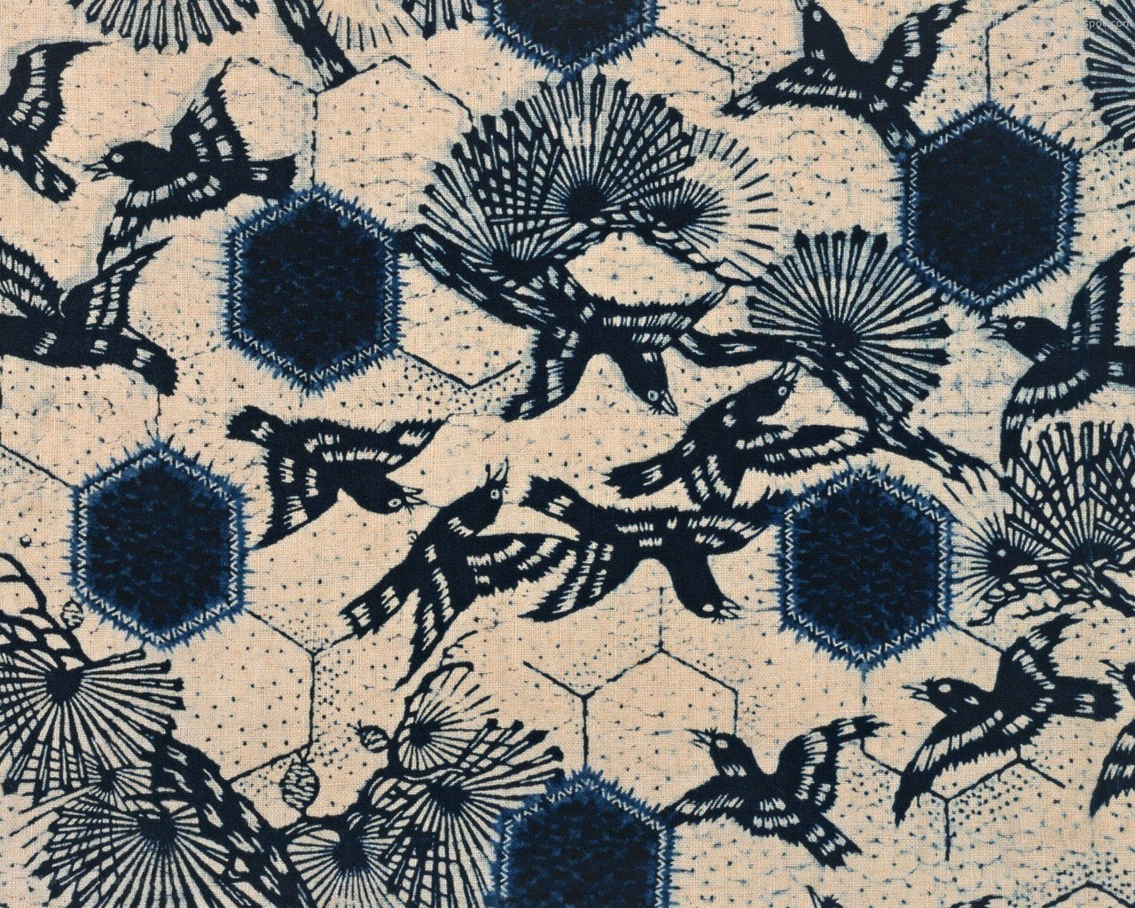 blue and white bird pattern