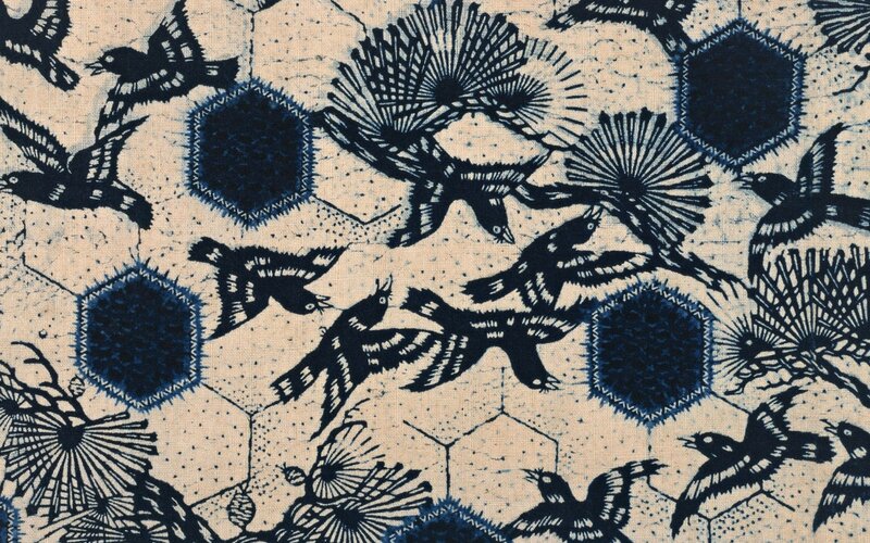 blue and white bird pattern