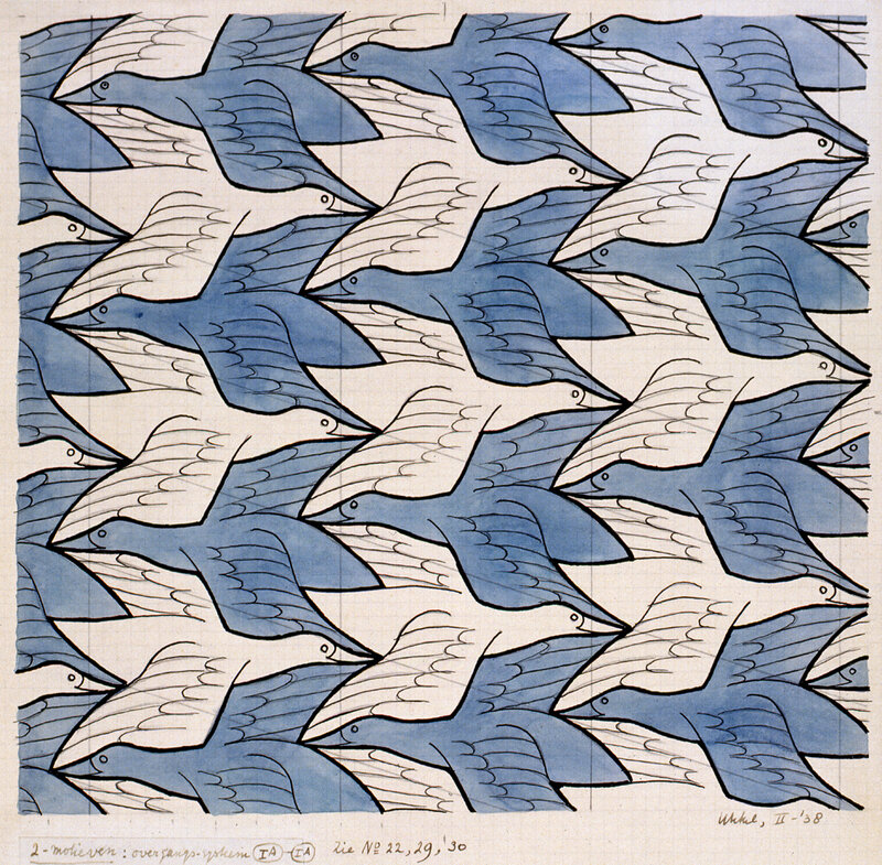 Blue and white bird pattern