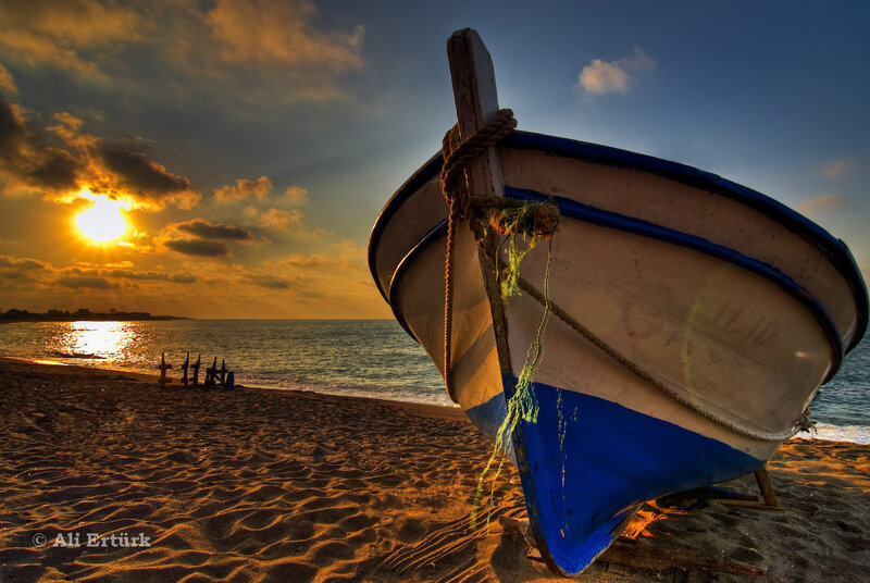 Blue and White Boat — Dramatic