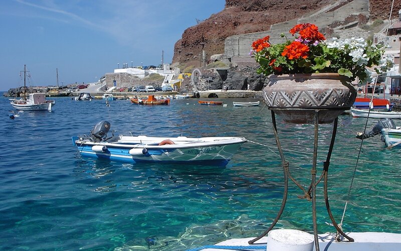 Blue and White Boat — Serene