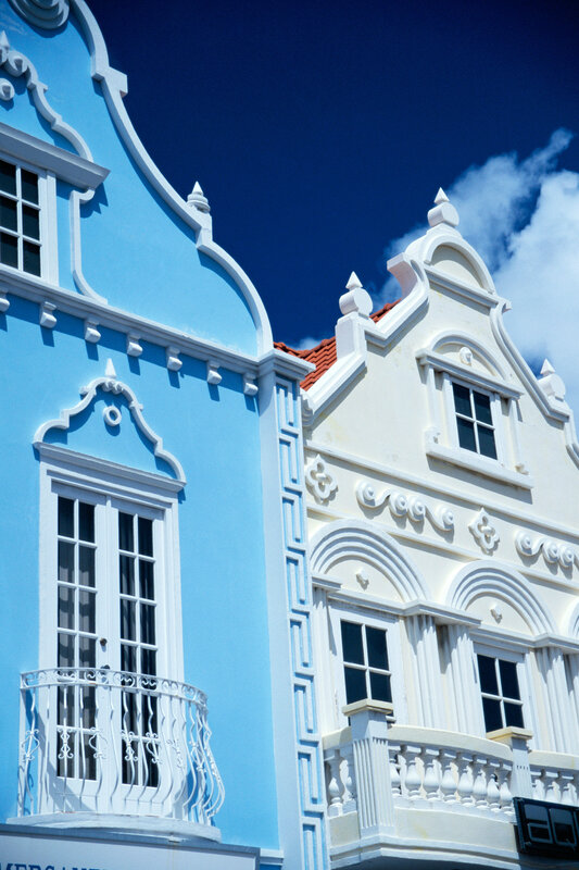 Blue and white buildings in Curaçao