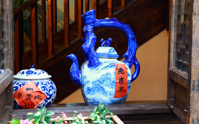 Blue and White Ceramic Teapot