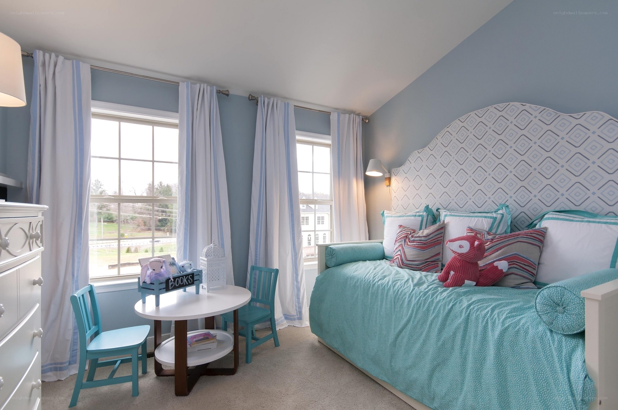 blue and white children's bedroom
