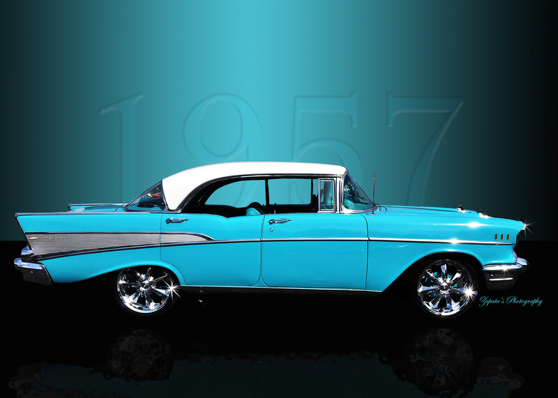 Blue and White Classic Car — Cyan