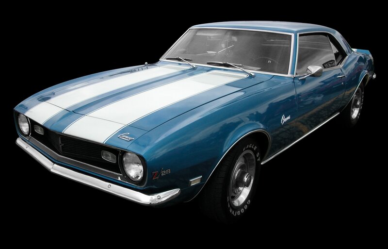 Blue and white classic muscle car