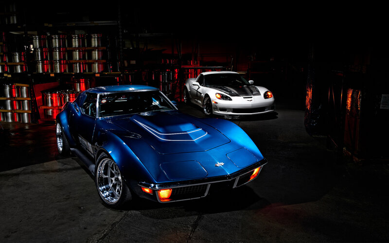 Blue and White Corvette Cars