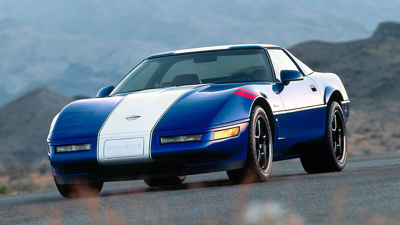 Blue and White Corvette