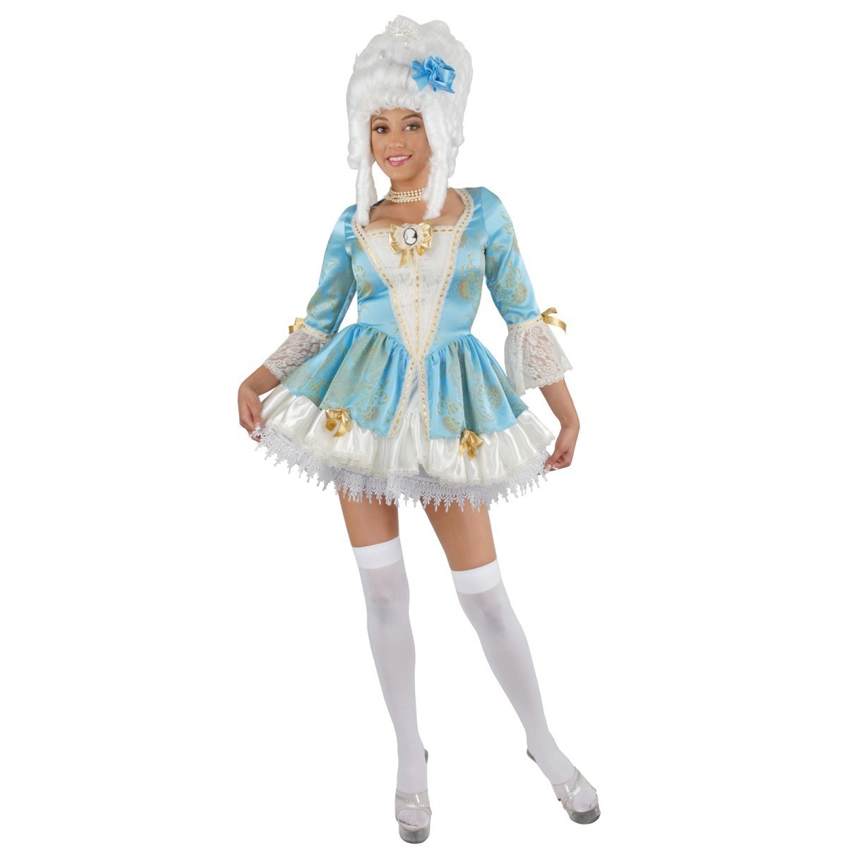 blue and white costume