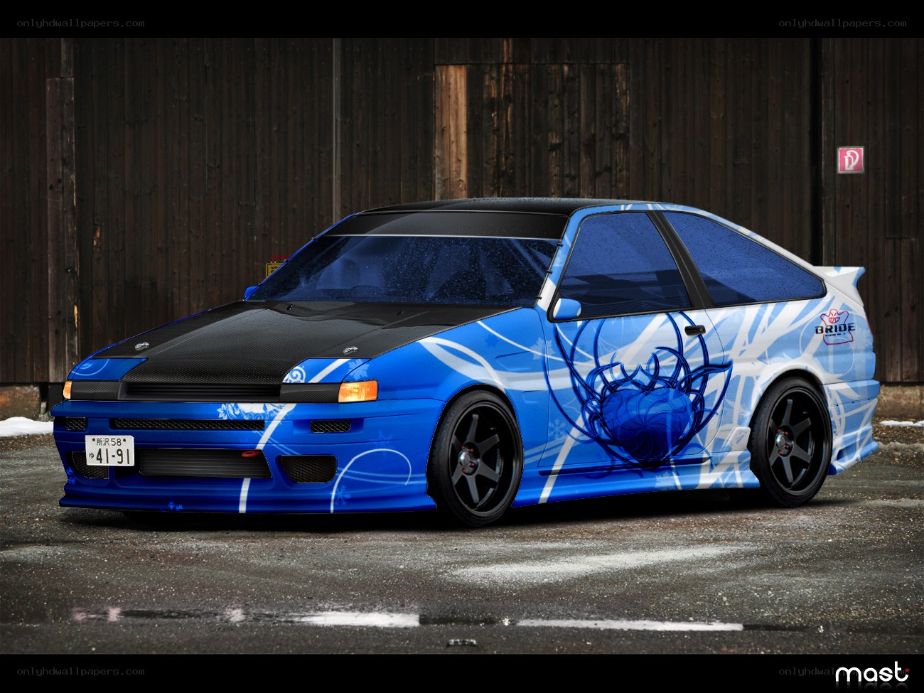 Blue and white custom car