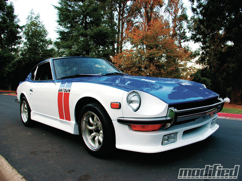 Blue and White Datsun Car
