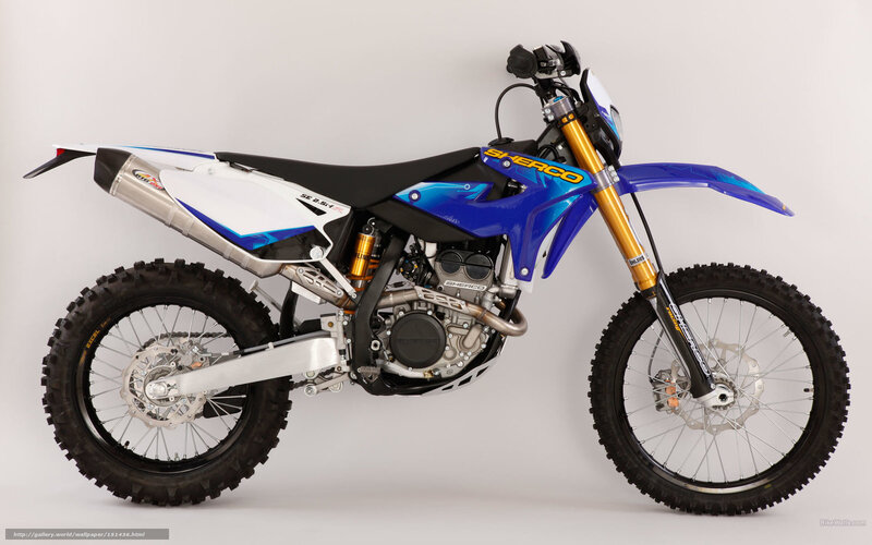 Blue and White Dirt Bike — Neutral, Photograph, Motorcycle, Exhaust Pipe, Front Fork